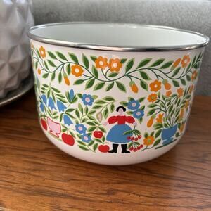 Vtg Kobe Kitchen Enamel Bowl Dutch Folk Art Birds Floral Scandinavian